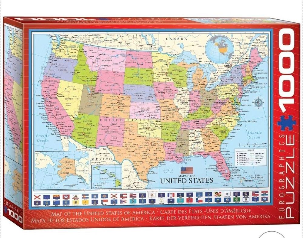 Eurographics Map of the United States 1000-Piece Jigsaw Puzzle - Complete & Clea